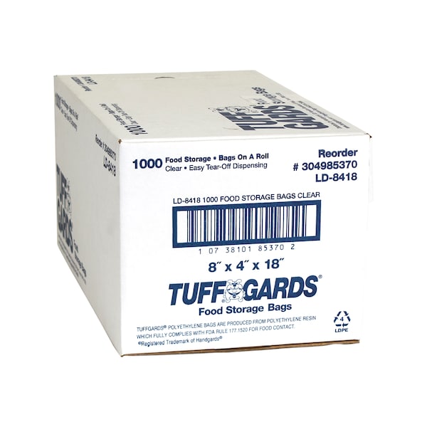 Tuffgards Low Density Poly Roll Pack 8"x4"x18" Clear Food Storage Bag, PK1000 304985370 - main